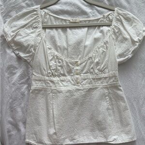 Brandy Melville White Puff Sleeve Button-Front Top